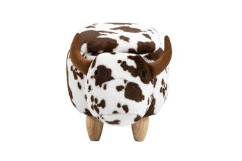 Brown and White Cow Animal Storage Ottoman
